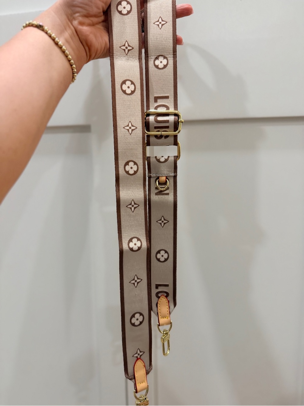 Cream & Black Monogram Adjustable Crossbody Bag Strap | Gold Tone | New - Picture 3 of 5